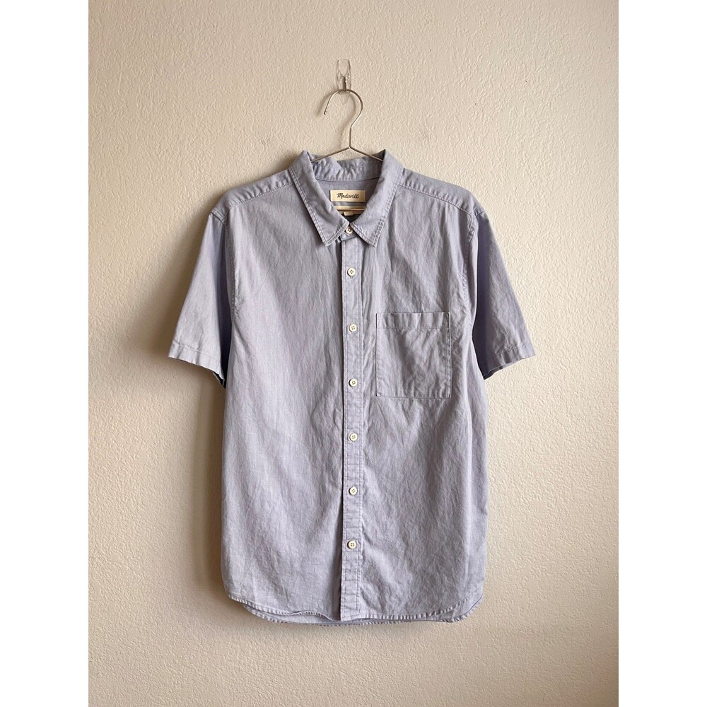 Madewell Men's Hemp/Cotton Perfect Short-Sleeve Shirt in Craft Blue Size LARGE